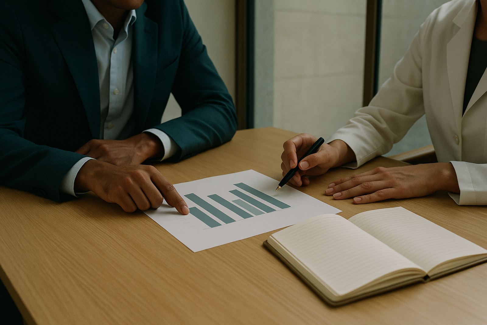 Reunião de gestão com gráficos impressos